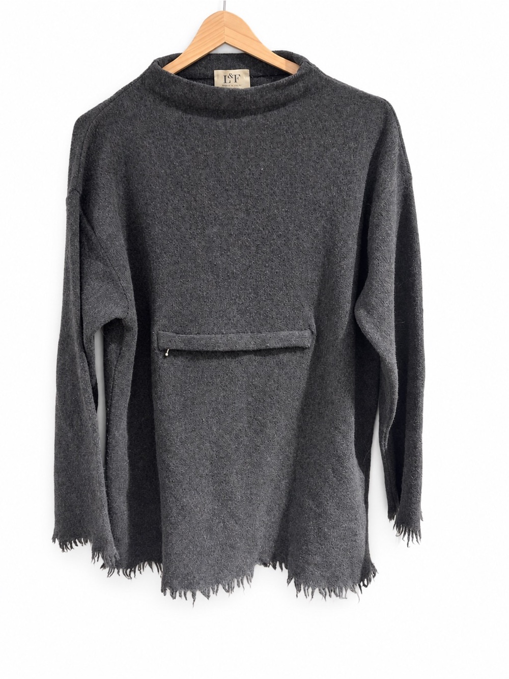 L&F Italy Gray Merino Wool Fringe Tunic Sweater